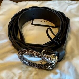Gucci Black Belt with Intricate Silver Buckle